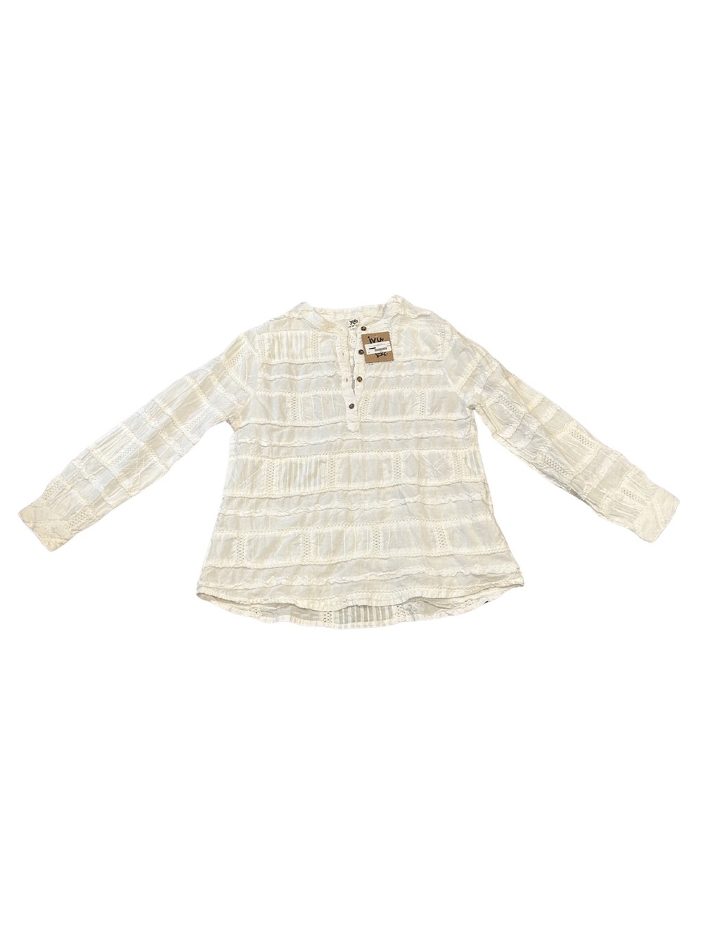 Ivy Jane White Textured Patch Henley Long Sleeve Cotton Blouse | NWT | Size S